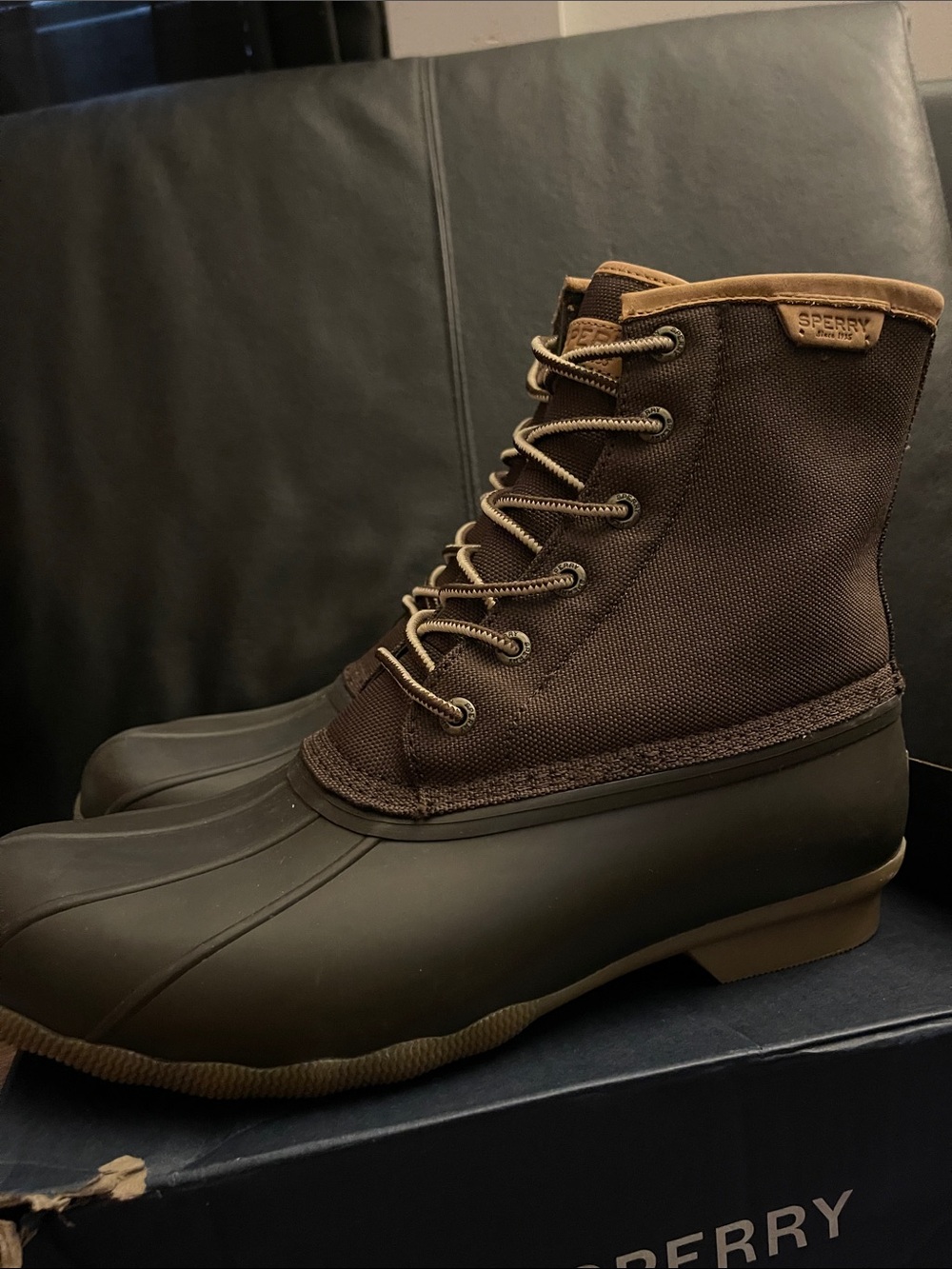Sperry Saltwater Cordura Brown/Tan Men’s Waterproof Duck Boots Sz 12 NWB